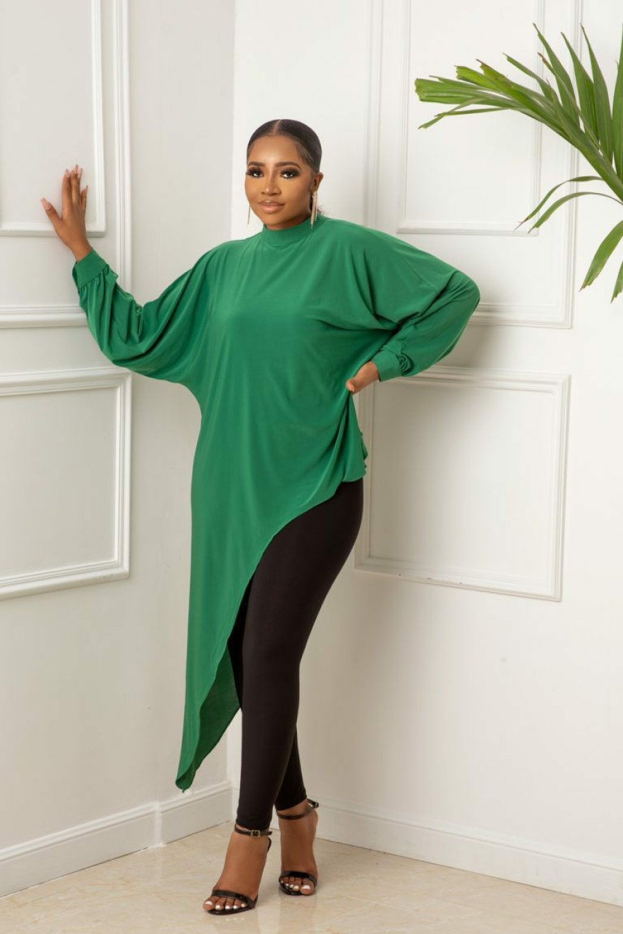 Clubwear * | Solid Long Sleeve Irregular Top And Pants Two Piece Sets Cy-6539 Online Green