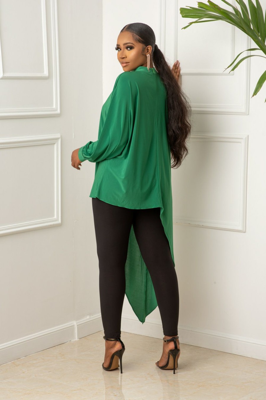 Clubwear * | Solid Long Sleeve Irregular Top And Pants Two Piece Sets Cy-6539 Online Green