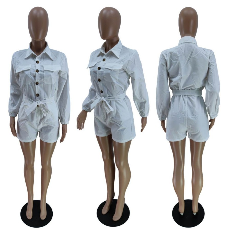 Clubwear * | Casual Long Sleeve Rompers Ynb-7067 Bestsellers White