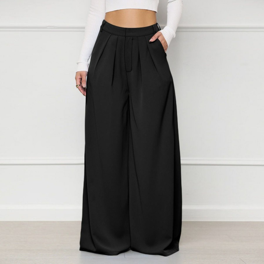 Bottoms * | Plus Size Solid Color Loose Wide Leg Pant Sh-390443 Wholesale