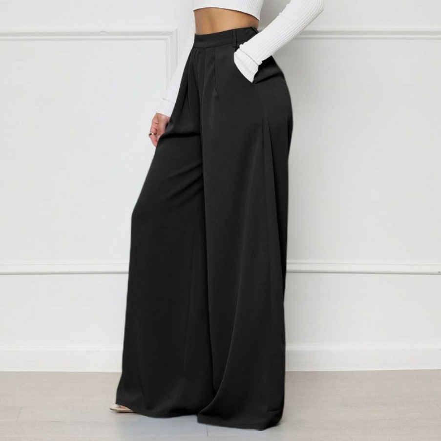 Bottoms * | Plus Size Solid Color Loose Wide Leg Pant Sh-390443 Wholesale