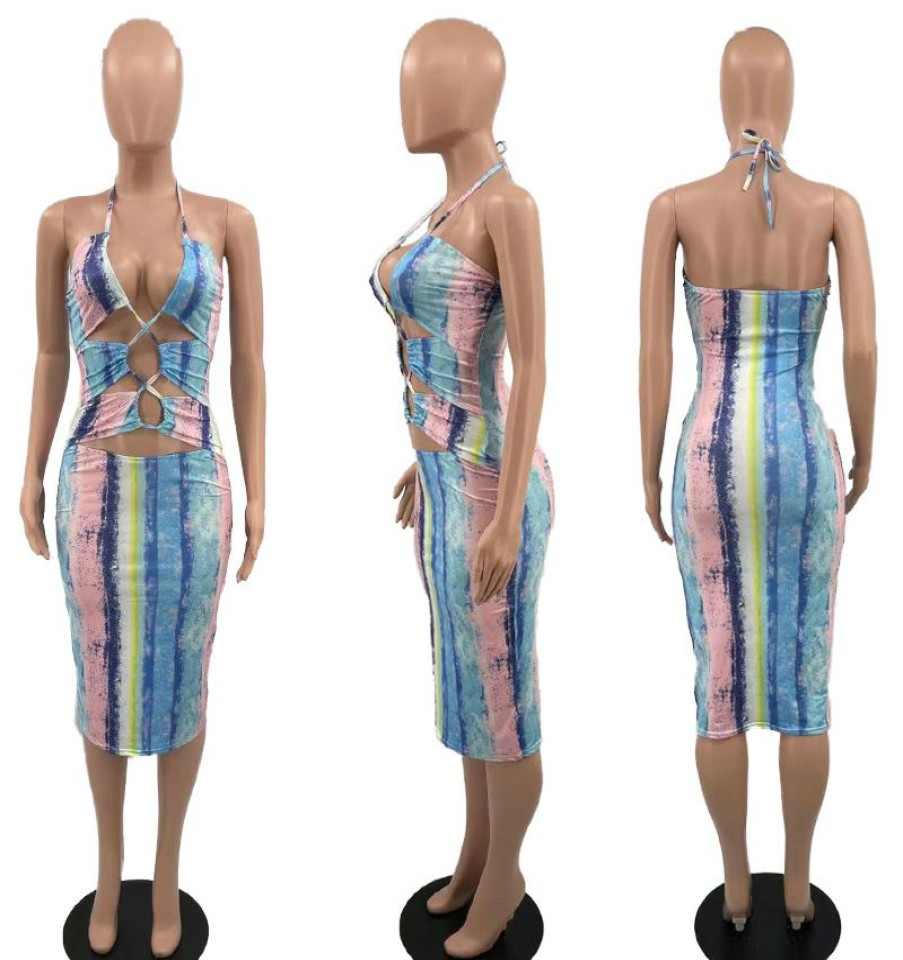 Dresses * | Sexy Print Halter Midi Dress Yacf-Yc8022 Bestsellers Asshown