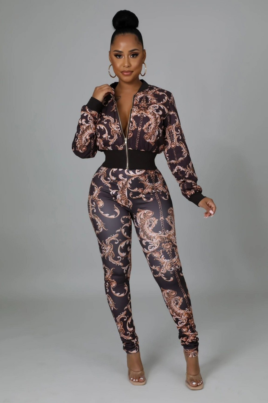 Clubwear * | Casual Printed Zipper Jacket And Pants 2 Piece Sets Xmy-9337 Wholesale