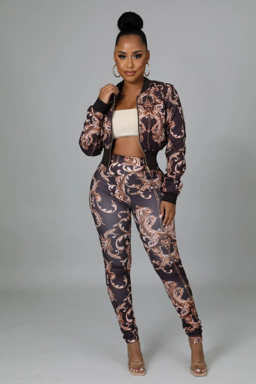 Clubwear * | Casual Printed Zipper Jacket And Pants 2 Piece Sets Xmy-9337 Wholesale