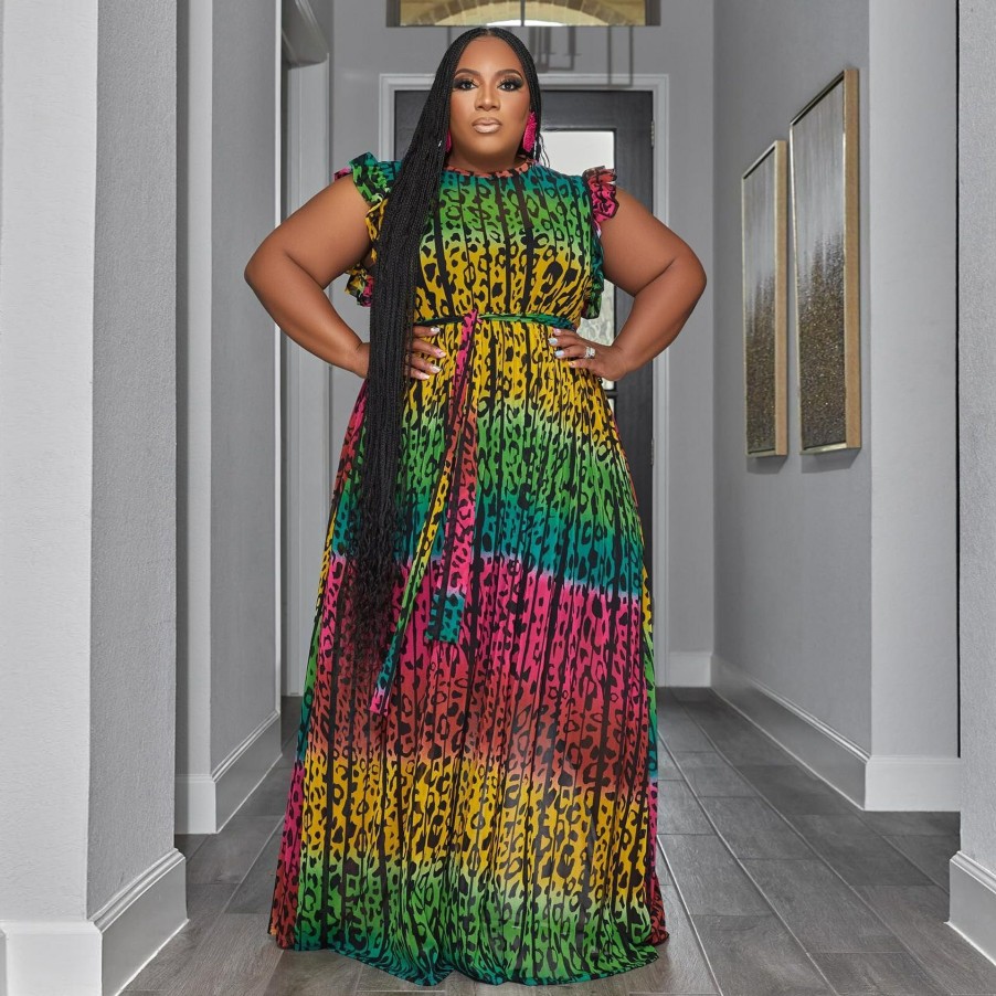 Dresses * | Plus Size Print Sleeveless Maxi Dress Ny-10479 Cheaper Colorful