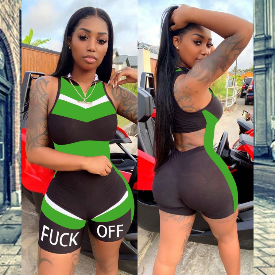 Clubwear * | Color Blocking Letter Print Sport Romper Qzyd-8200 Exquisite Gifts