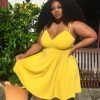 Dresses * | Plus Size High Waist Sling Mini Dress Simf-3210 Fashionable Yellow