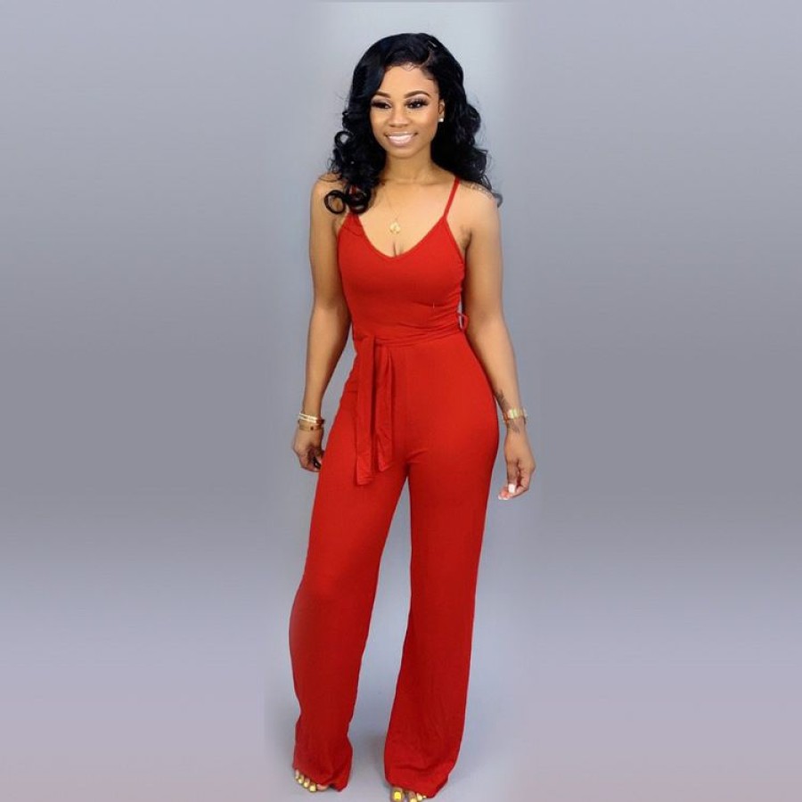 Clubwear * | Solid Color Spaghetti Strap Slim Jumpsuit Mty-6160-1 Outlet