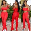 Clubwear * | Solid Color Sexy Sling Wrapped Breast Ruched Pants Two Piece Set Gwpf-8095 Top Sellers