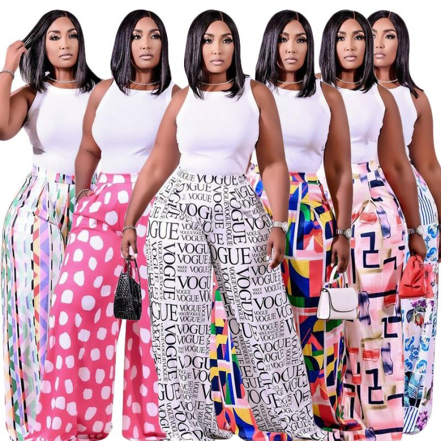 Bottoms * | Plus Size Casual Printed Wide Leg Pants Ony-5103 Best Price