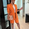 Clubwear * | Fashion Solid Long Sleeve Blazer And Shorts Two Piece Set Ail-205 Fashionable