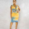 Clubwear * | Tie Dye Print Sleeveless Two Piece Skirt Set Bs-1191 Online Store Yellow