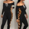 Clubwear * | Patchwork Lace Up Bodycon Jumpsuits Lm-8093 Top Sell Leopard