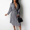 Dresses * | Casual Plaid Long Sleeve Midi Shirt Dress Ml-7272 Cheaper Black