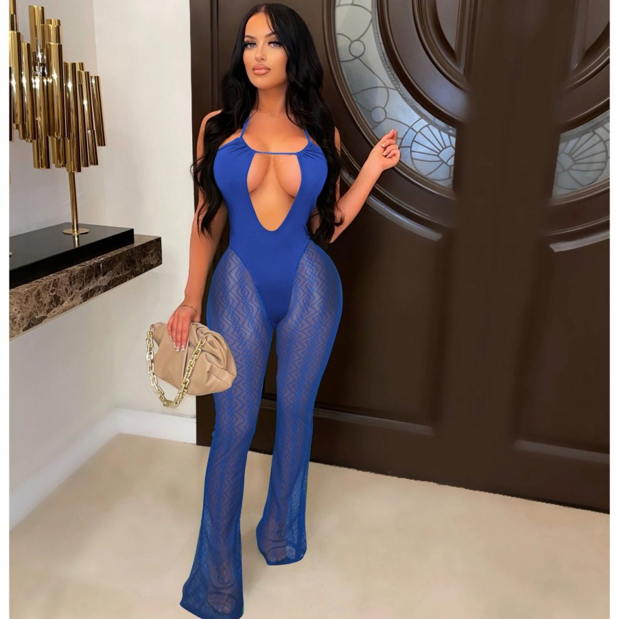 Clubwear * | Sexy See-Through Halter Jumpsuit Mz-2719 Best Price