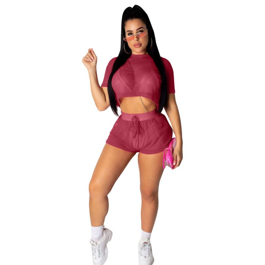 Clubwear * | Sexy Mesh See Through Two Piece Shorts Set Fnn-8261 Good Quality As Shown