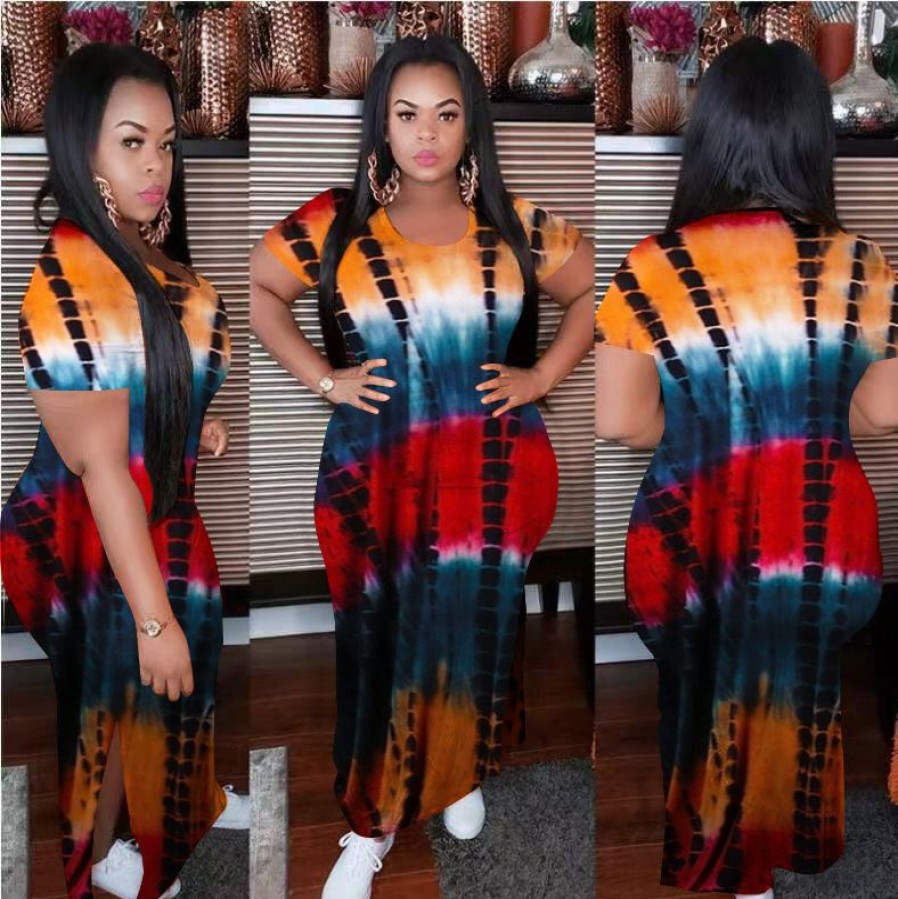 Dresses * | Plus Size Casual Printed Split Loose Maxi Dress Mof-6622 Top Sellers